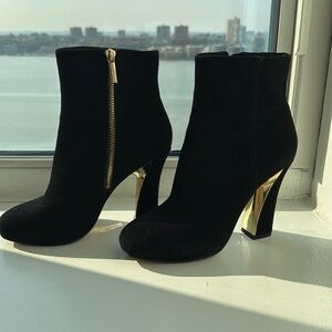 Karl Lagerfeld black and gold suade boot cut